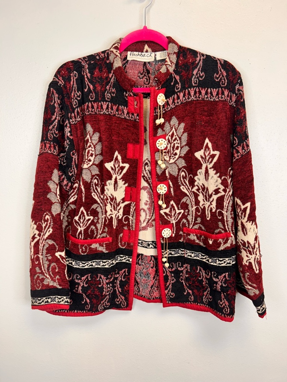 Vintage 90s Tapestry Shacket Size Petite L Boho Gypsy Floral Festival Artsy